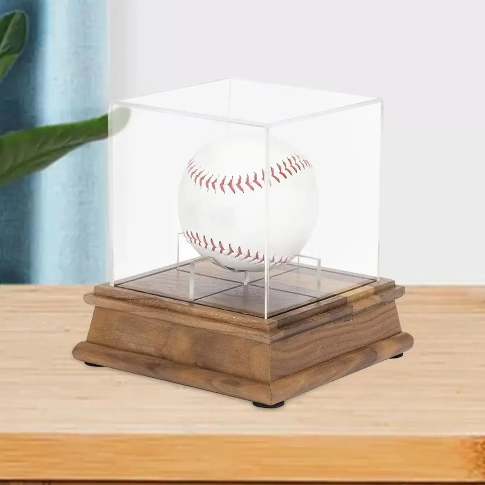 Storage Box Acrylic Cube Baseball Box Dustproof Ball Holder Baseball Display Case Wooden Clear Baseball Holder Autographed Balls