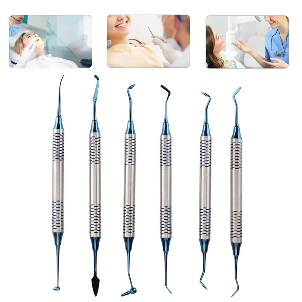6Pcs Professional Dental Composite Resin Filling Spatula Restoration Instrument Instrument Titanium Plated Head Tool