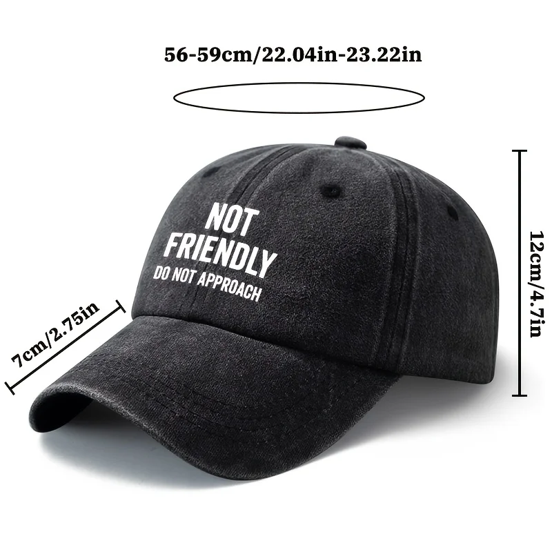 Unisex Fashion Versatile Printed Not Friendly Do Not Approach Baseball Cap, Classic Retro Washed Outdoor Lightweight Curved Brim
