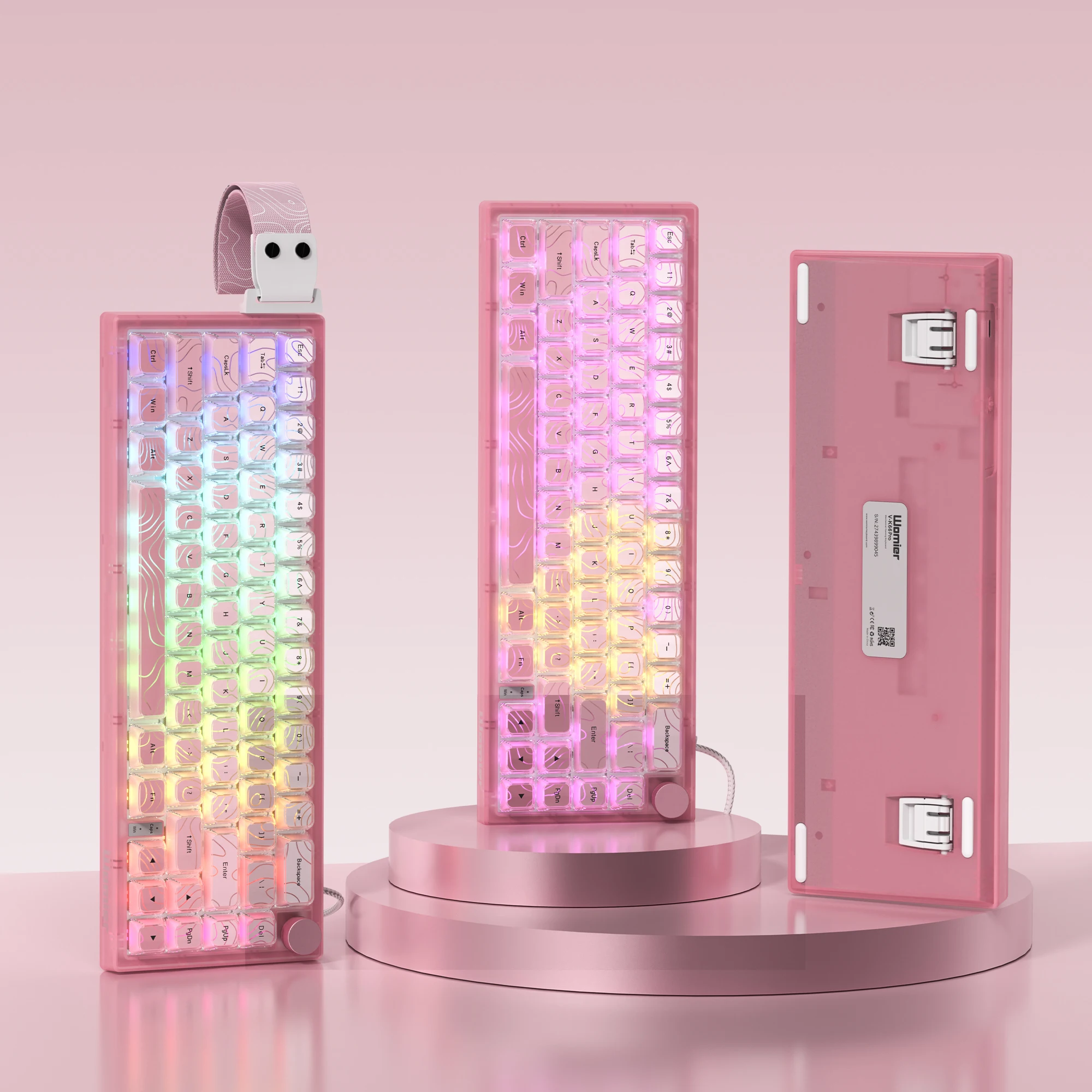 Womier V-K66 PRO Teclado Rosa QMK Mecânico Teclado para jogos Botão Alça Junta montada com fio LED retroiluminado Teclado Hot-Swap