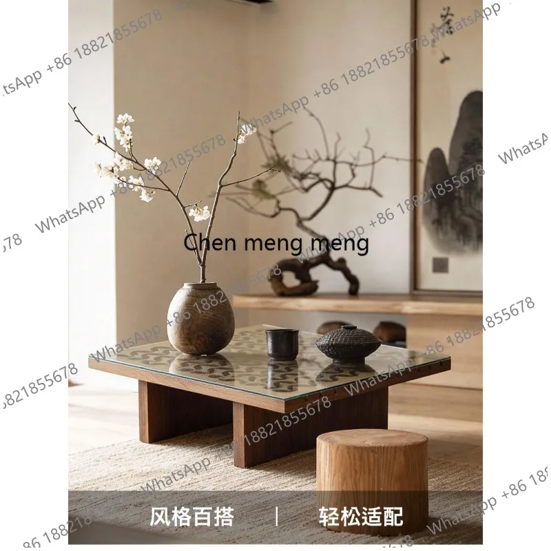 

Coffee table medieval black walnut living room designer glass coffee table square solid wood new
