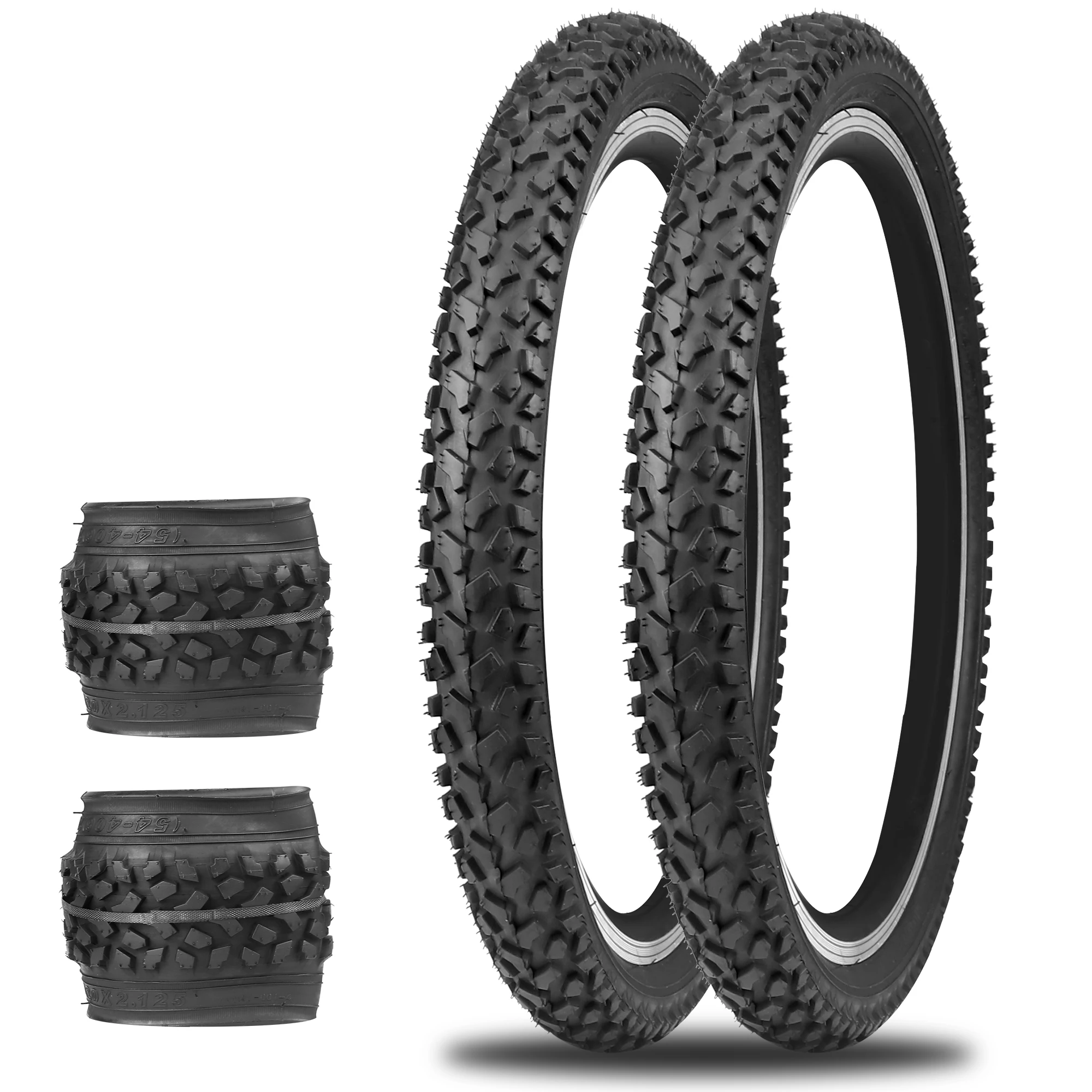 

ZUKKA Bike Tires 2 Pieces 20/24 x 2.125 inch Mountain Black Bicycle Tires Foldable Tire Replacement for Mountain Bike BMX