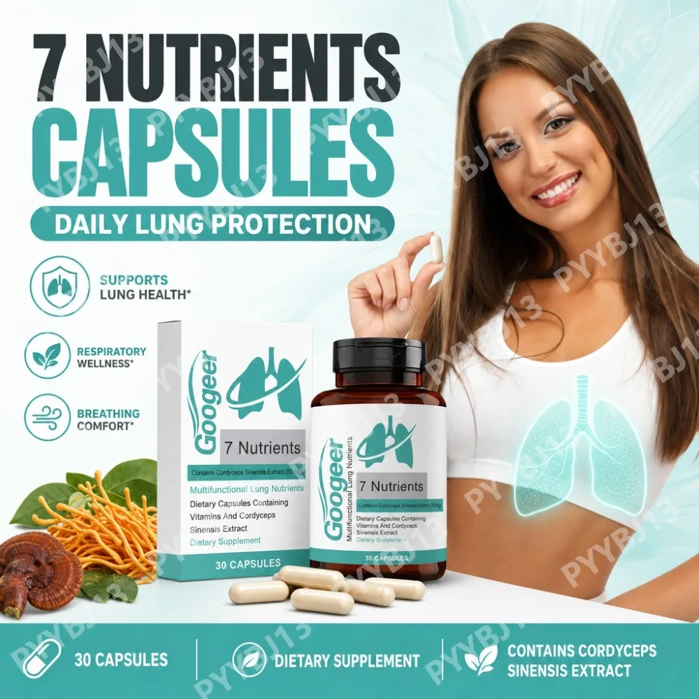 Googeer 7 Nutrient Respiratory Wellness Capsules with Cordyceps Quercetin Vitamins C E B6 and Zinc Daily Support 30 Capsules