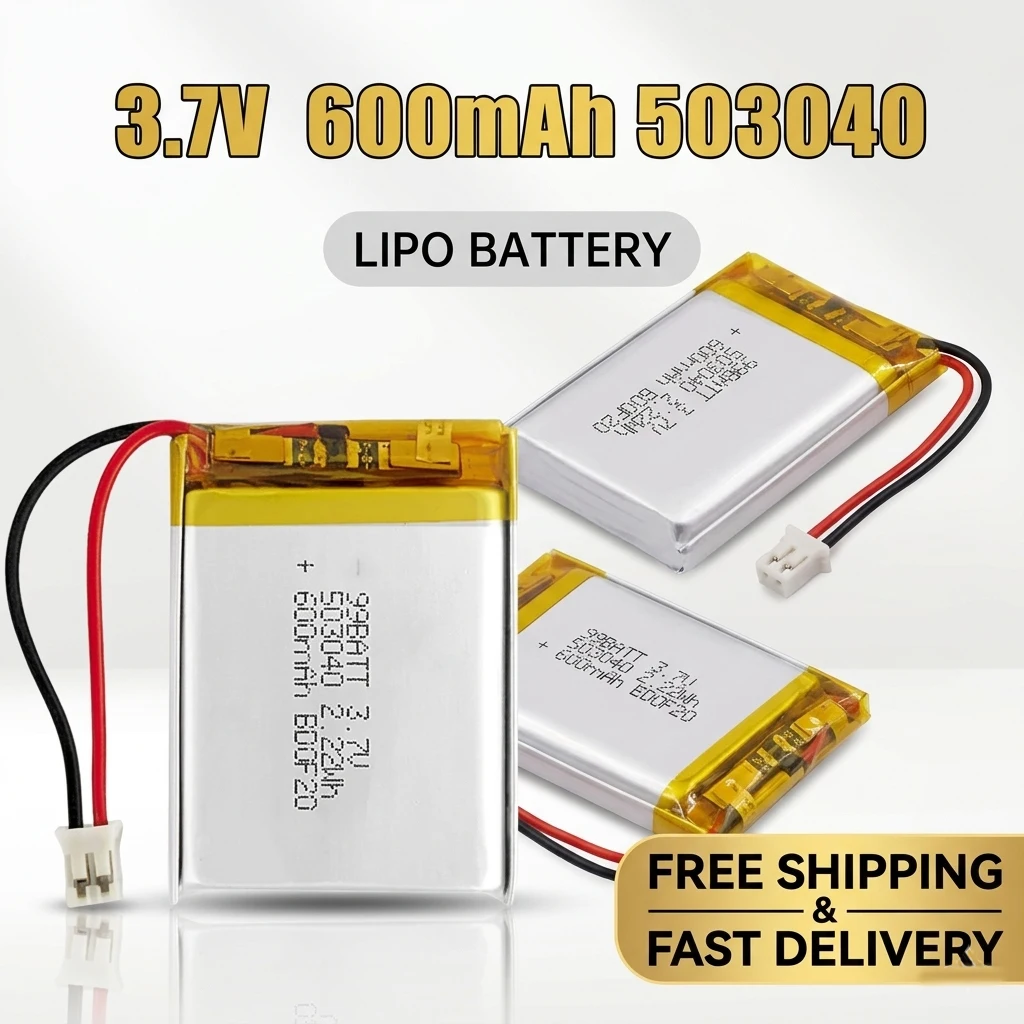 

3.7V 600mAh Li-Po Rechargeable Battery 603040 503040 Lithium Ion Polymer Pack for Bluetooth Speaker, Dash Camera, 1/2/5/10 Pcs