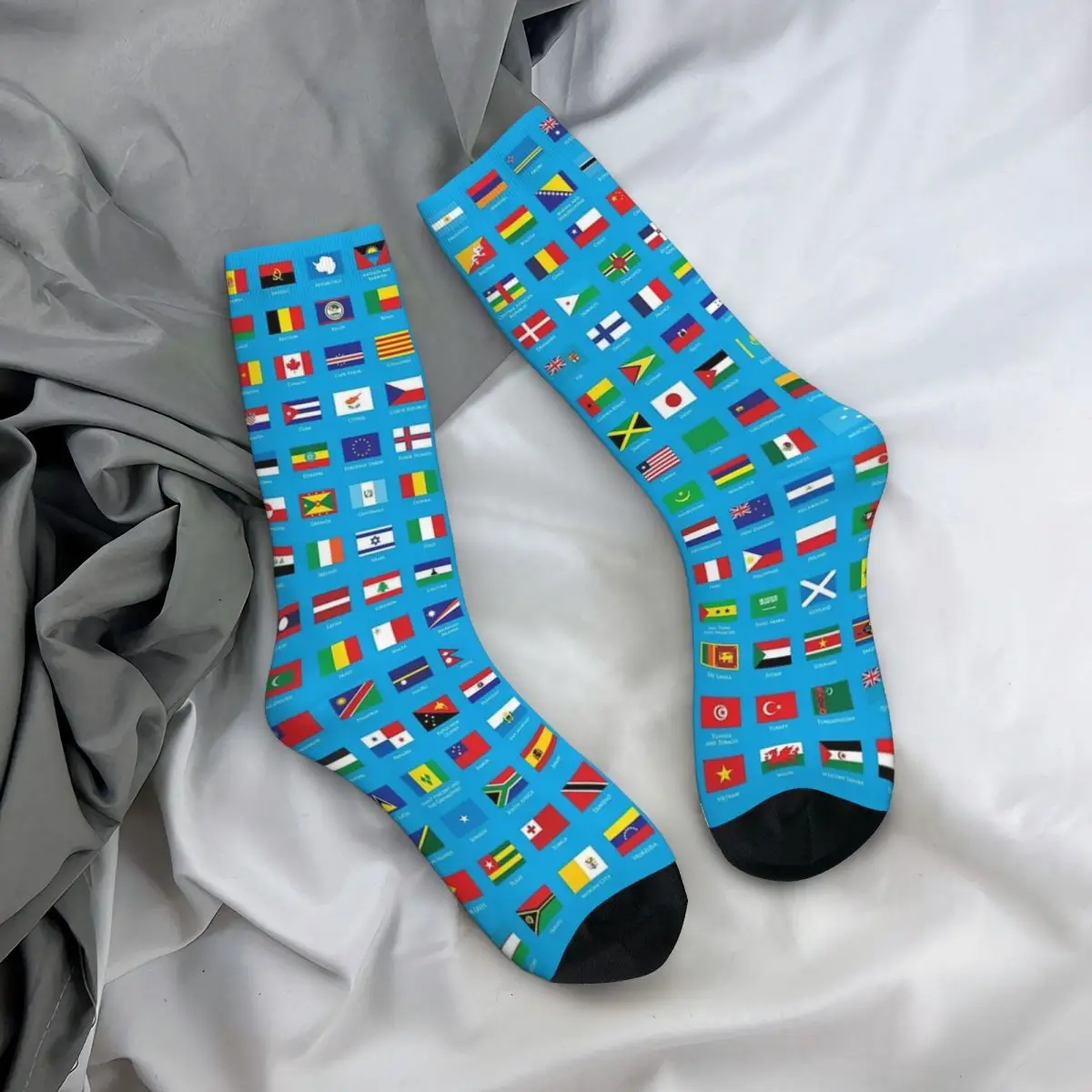 Banderas del mundo con nombres de países, calcetines largos absorbentes Harajuku para todas las estaciones, accesorios para regalos Unisex