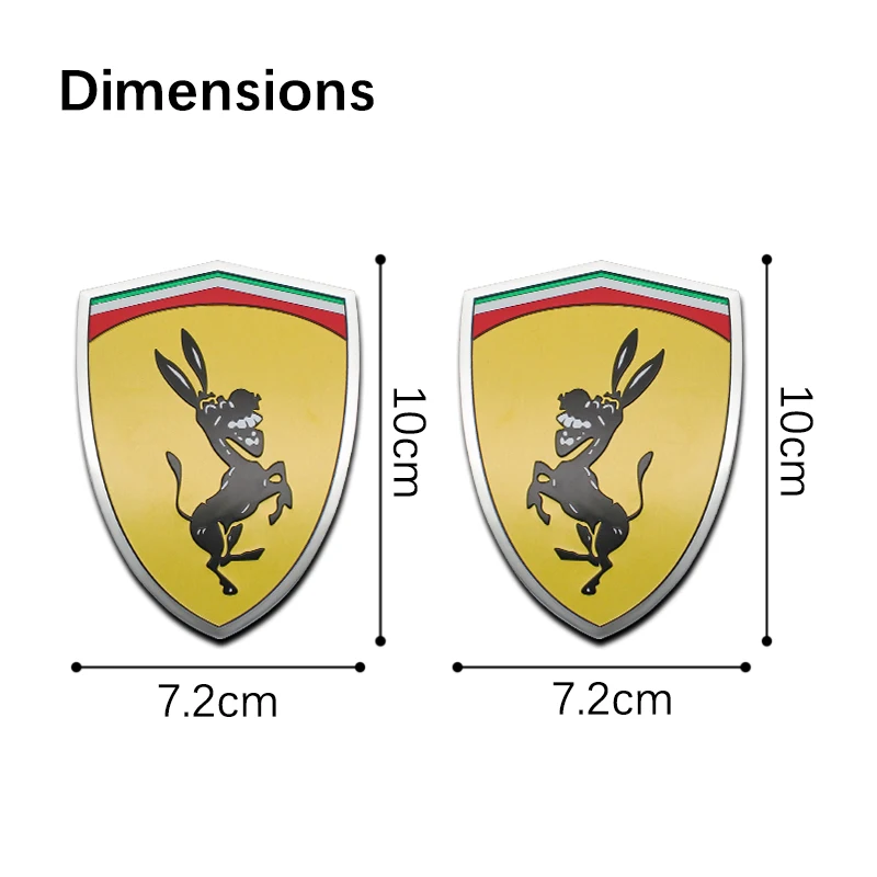 3D Aluminum Donkey Emblem Stickers Car Styling Body Trunk Fender Decoration Decals For Ferrari Auto Modification Accessories