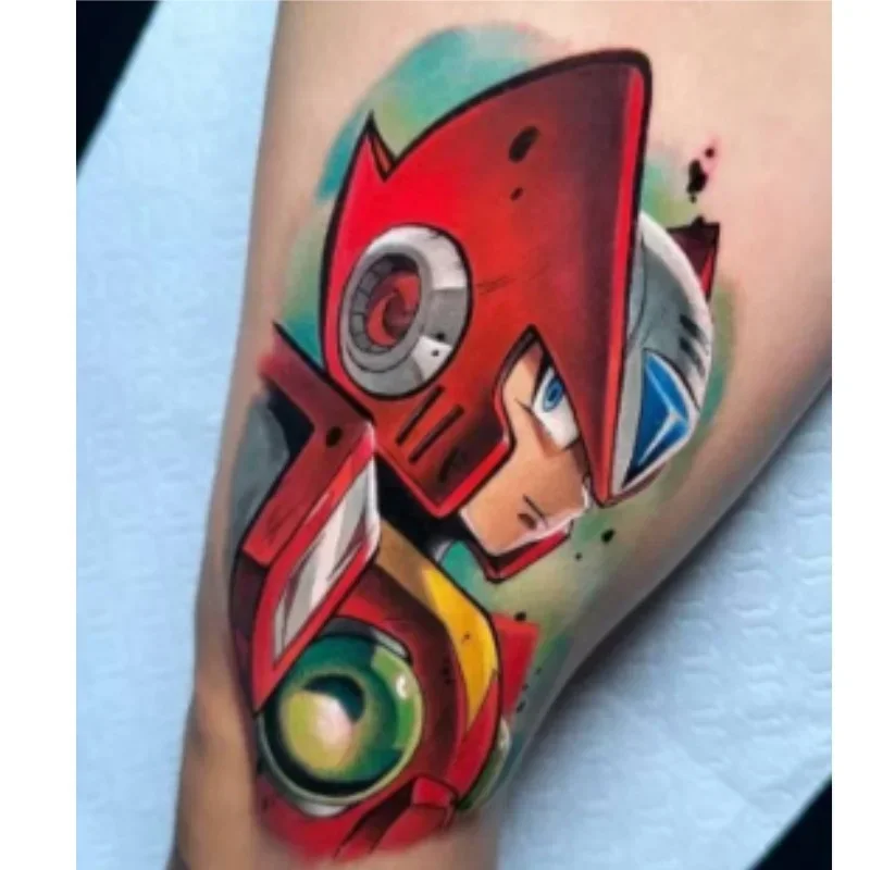 

Old School Temporary Tattoos Anime Red Armored Warrior Cartoon Waterproof Fake Tattoo Sticker Realistic Body Art Tattoo Gift