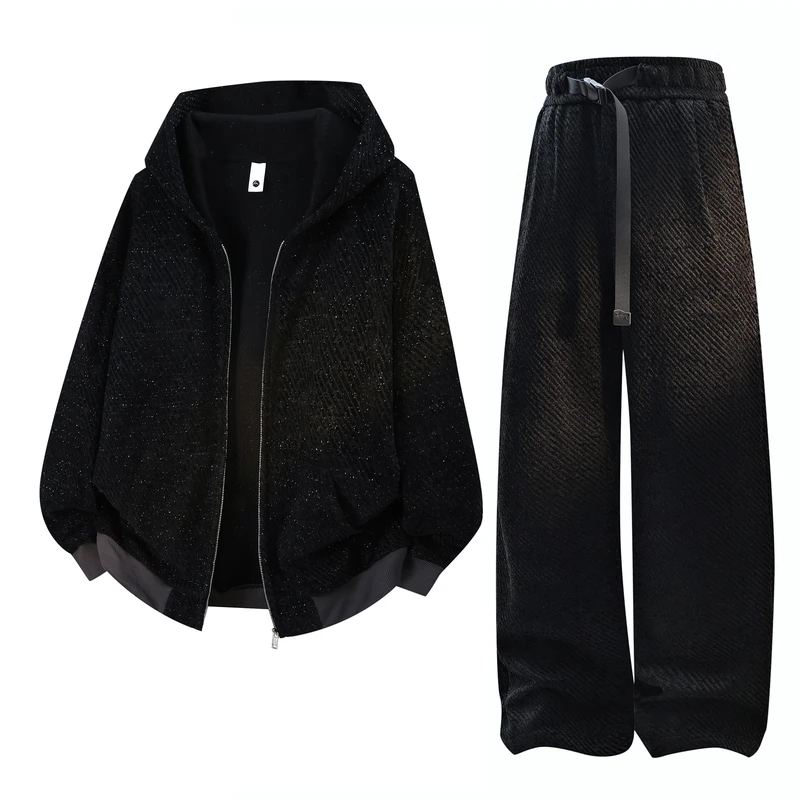 2026 Spring/Autumn New Hooded Hoodie Pants Set with Starry Sky Stripes and Snowy American High Street Hoodie Two Piece Set