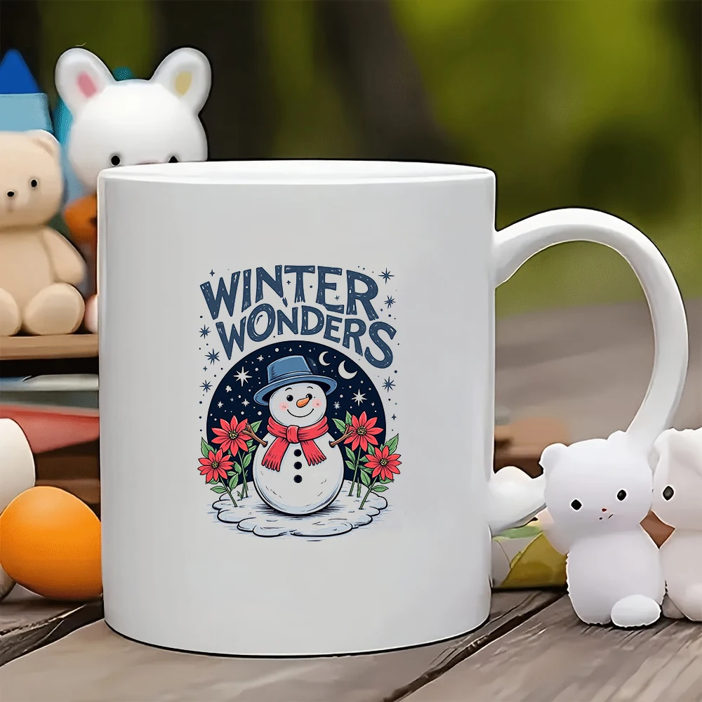 

11oz cartoon snowman mug + winter starry sky Christmas cup family office holiday gift children's cup