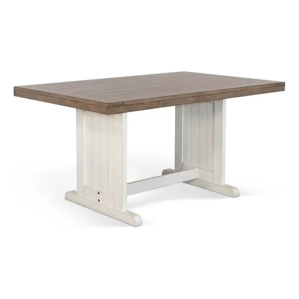 Wood Dining Table 30''H x 60''W x 38''D Two-Tone White & Brown Farmhouse Style Durable Room Furniture, Customized