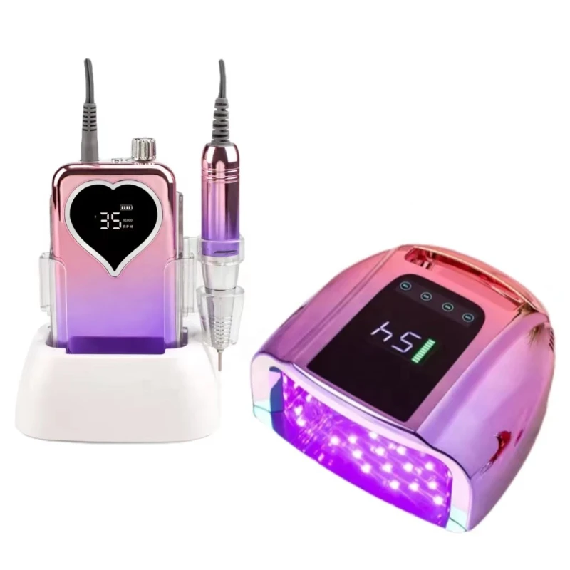 Portable Cordless Low Noise Nail Drill Rechargeable Nail Lamp Set Kit With Uv Led Lamp