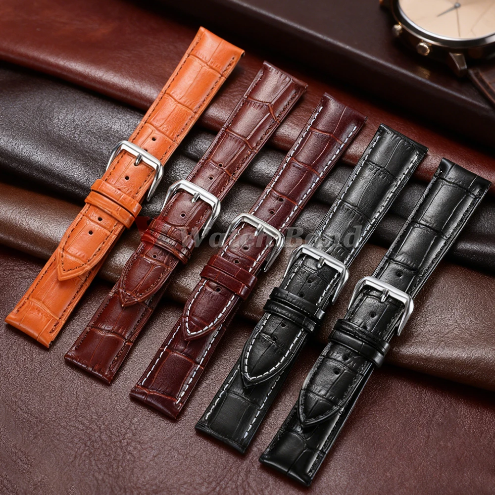 10/12/13/14/15/16/17/18/19/20/21/22/23/24mm Leather Strap Watch Band for Omega for Seiko Business Bracelet Brown Wristbelt