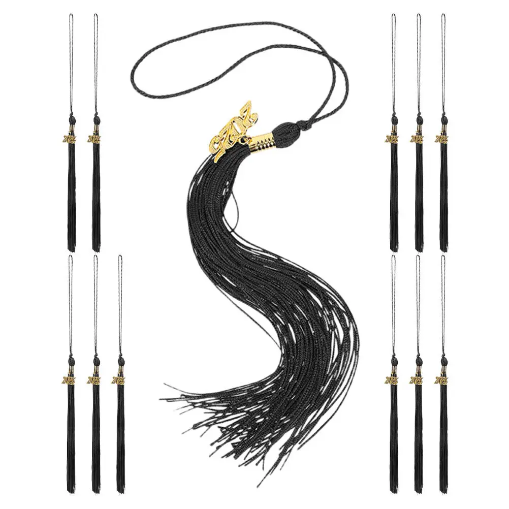 

12Pcs Graduation Cap Tassel Charm Set 2025 Doctoral Academic Hat Decoration Polyester Party Graduation Accessories Memorial Gift