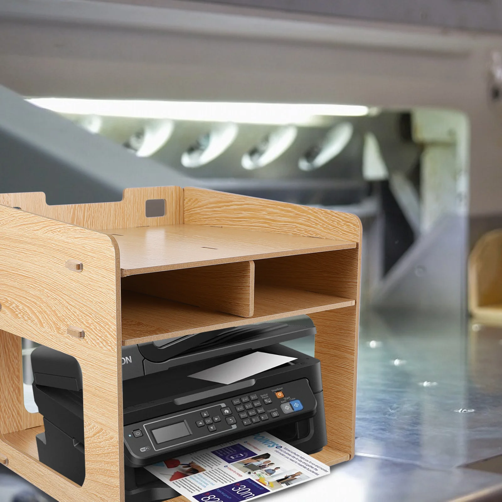 

Wooden Multi-Layer Desktop Storage Rack Printer Stand Sundries Organizer Desktop Storage Box Office Desk Holder