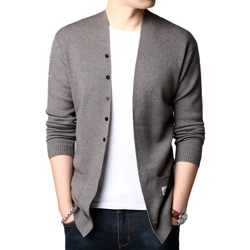 Autumn Winter Men\'s Knitted Cardigan Sweater Korean Fashion Solid Woolen Warm Jacket Coat