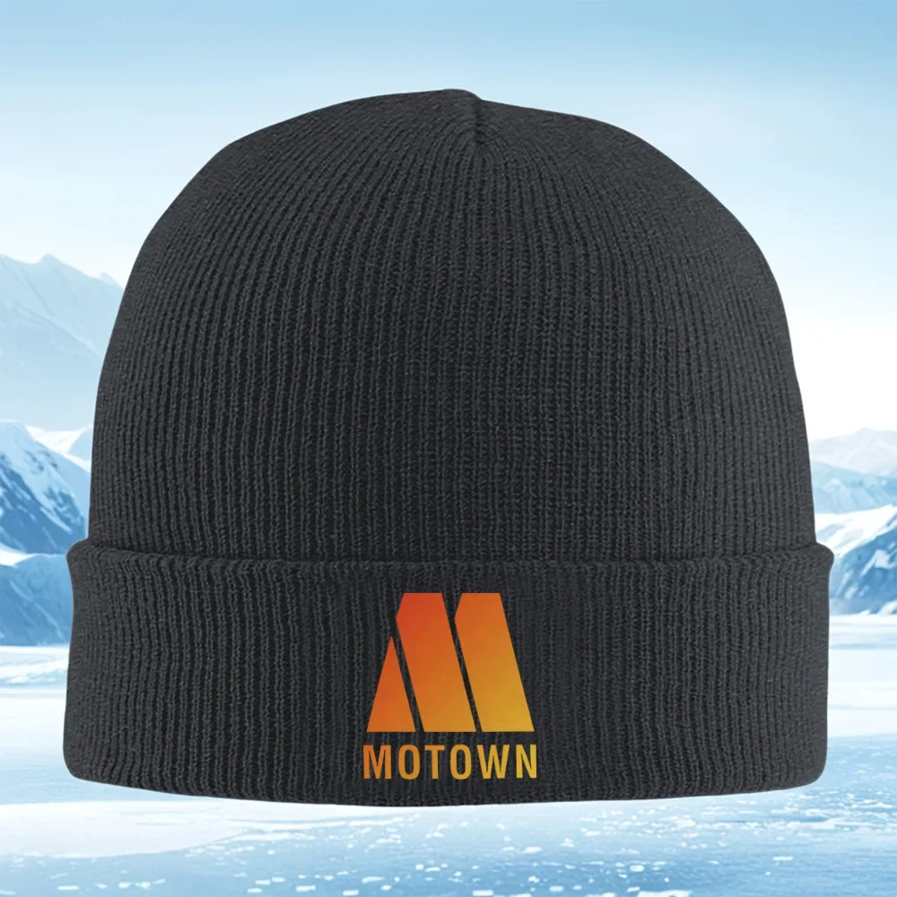 2026 Geometric logo,orange shapes,black background. Men Women Unisex Knitted Hat Beanie Pullover Cap Winter Thermal Warm Christm