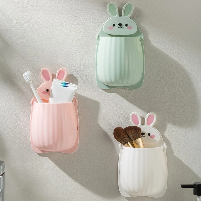 1PC Cartoon rabbit storage rack, dormitory bathroom makeup tool organizer box, toothbrush bedside wall-mounted storage box