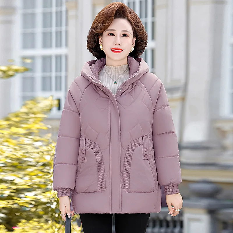 Thicken Warm Middle Aged Mother Winter Cotton Coat Loose Hooded Add Velvet Parkas Women Snow Wear Overcoat Abrigo Mujer