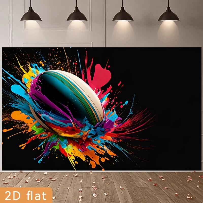 Colorful Rugby Ball Tapestry, Abstract Paint Splash Wall Hanging, Sports Art Decor for Bedroom Man Cave Dorm