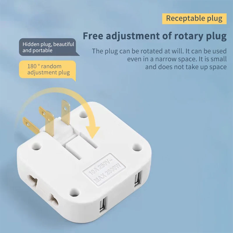 1 IN 4 American Standard Conversion Plug 180 Degree Rotation Dual USB Interface Is Applicable To The United States Canada Mexico