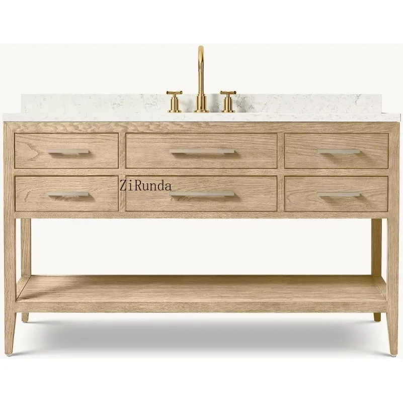 R American solid wood wash basin and high-end luxury home desktop made of natural marble