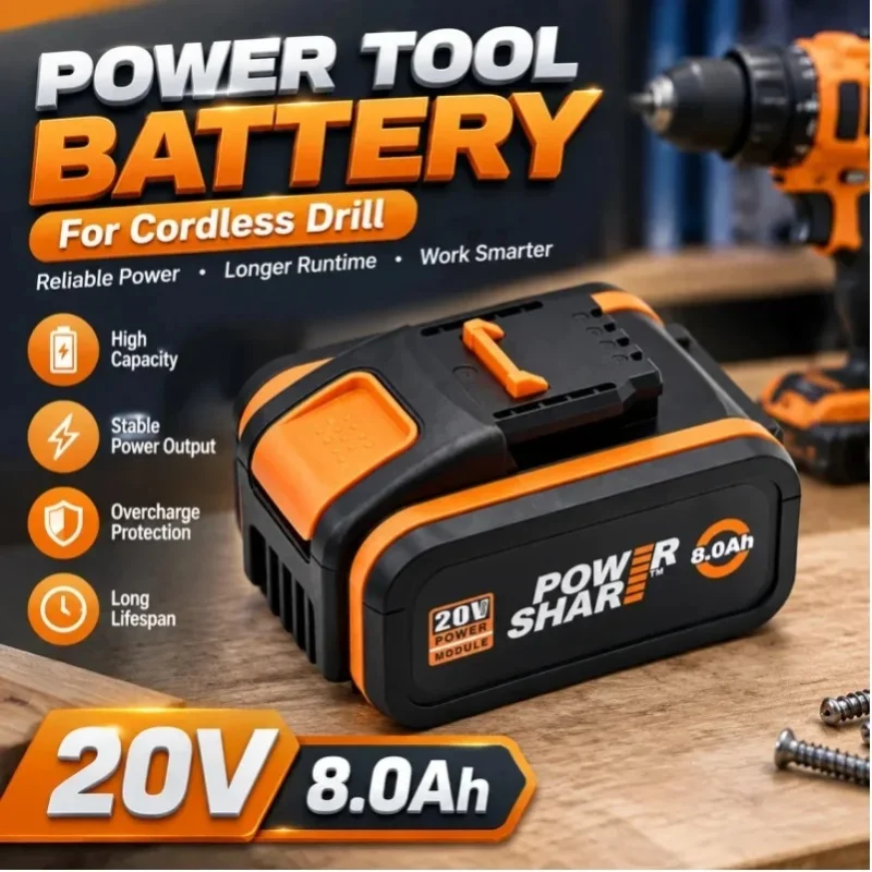 20V 8,0Ah Wiederaufladbarer Li-Ionen-Akku, Hochleistungs-Ersatzakku für Akku-Bohrmaschinen und Elektrowerkzeuge