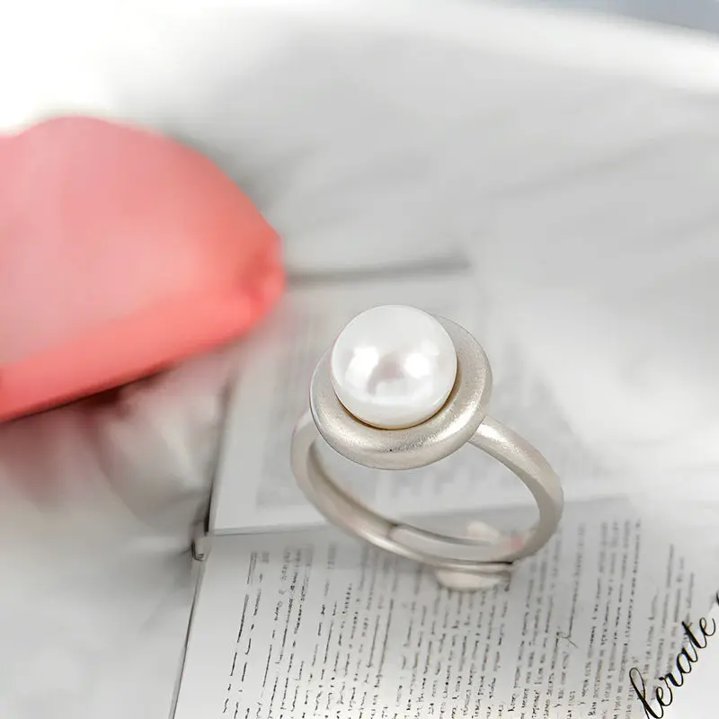 

Elegance Minimalist Style 925 Sterling Silver Ring Inlaid Natural Freshwater Pearl Adjustable Rings Women Trendy Jewelry Gift
