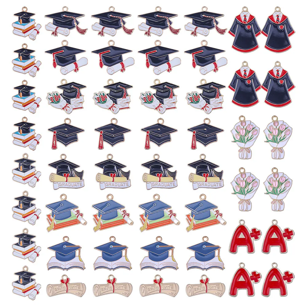 52 Pcs Graduation Charms Graduation Enamel Pendants Graduation Cap Charms Charms for DIY Keychain Necklace Earrings Bracelet