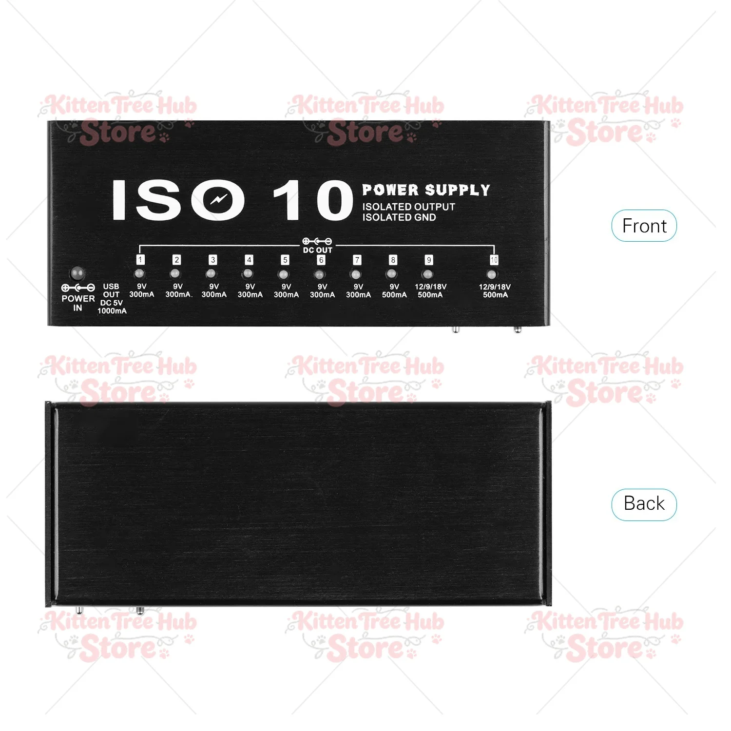 10 Output Fully Isolated Guitar Pedal Power Supply 9V 12V 18V with 5V USB