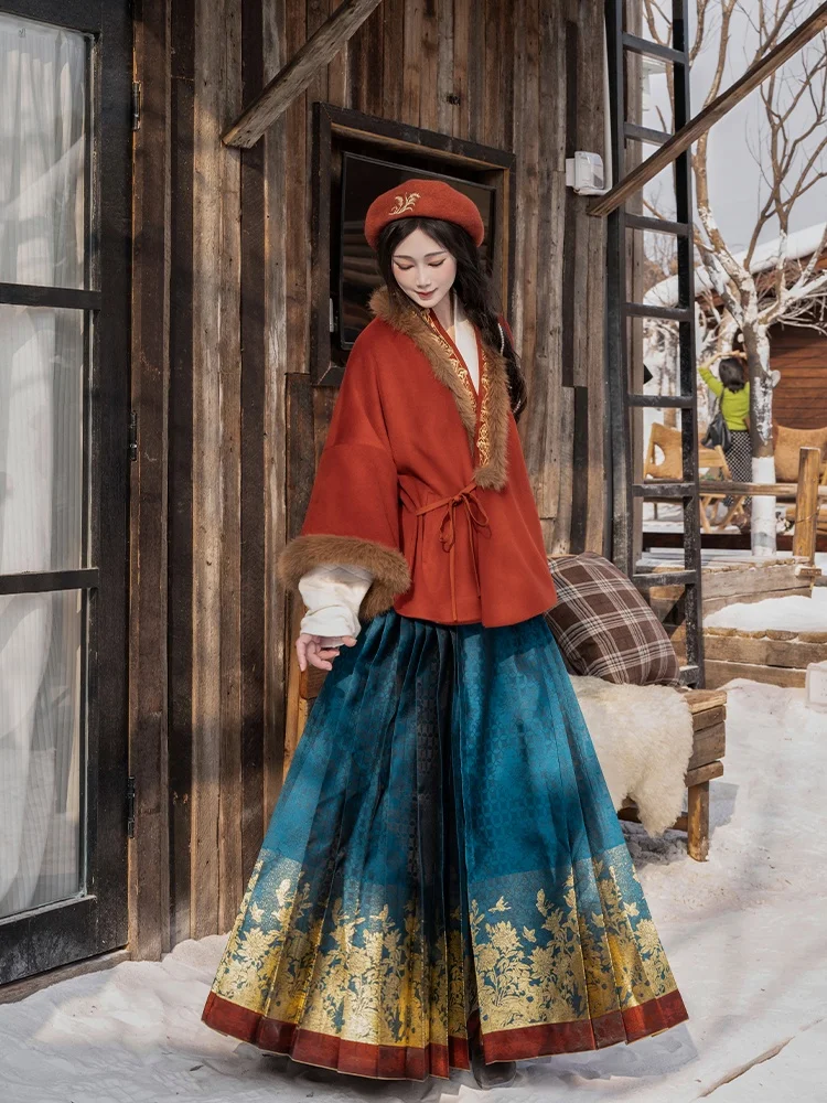 

Оригинальная куртка в стиле династии Мин с вышивкой из шерстяной ткани для осени, зимы и Нового года, универсальная, в стиле Ханьфу, для улицы