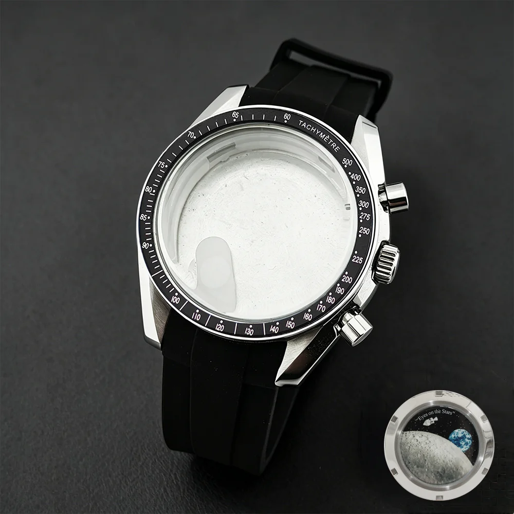 Metal Case VK63 Case Watch Rubber Strap 39.7mm Moon Watch  Suitable for 32.5mm VK63 Dial Fits For Speed Master VK63 Cas