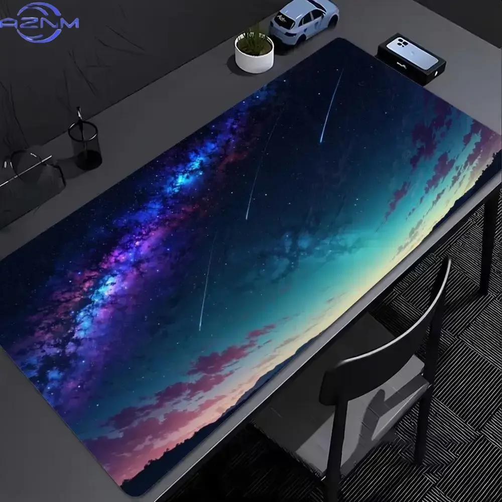 Colorful Milky Way Shooting Star Large Mousepad, Non-Slip Rubber Waterproof Extended Desk Mat, Starry Night Mountain Sky Art Mou
