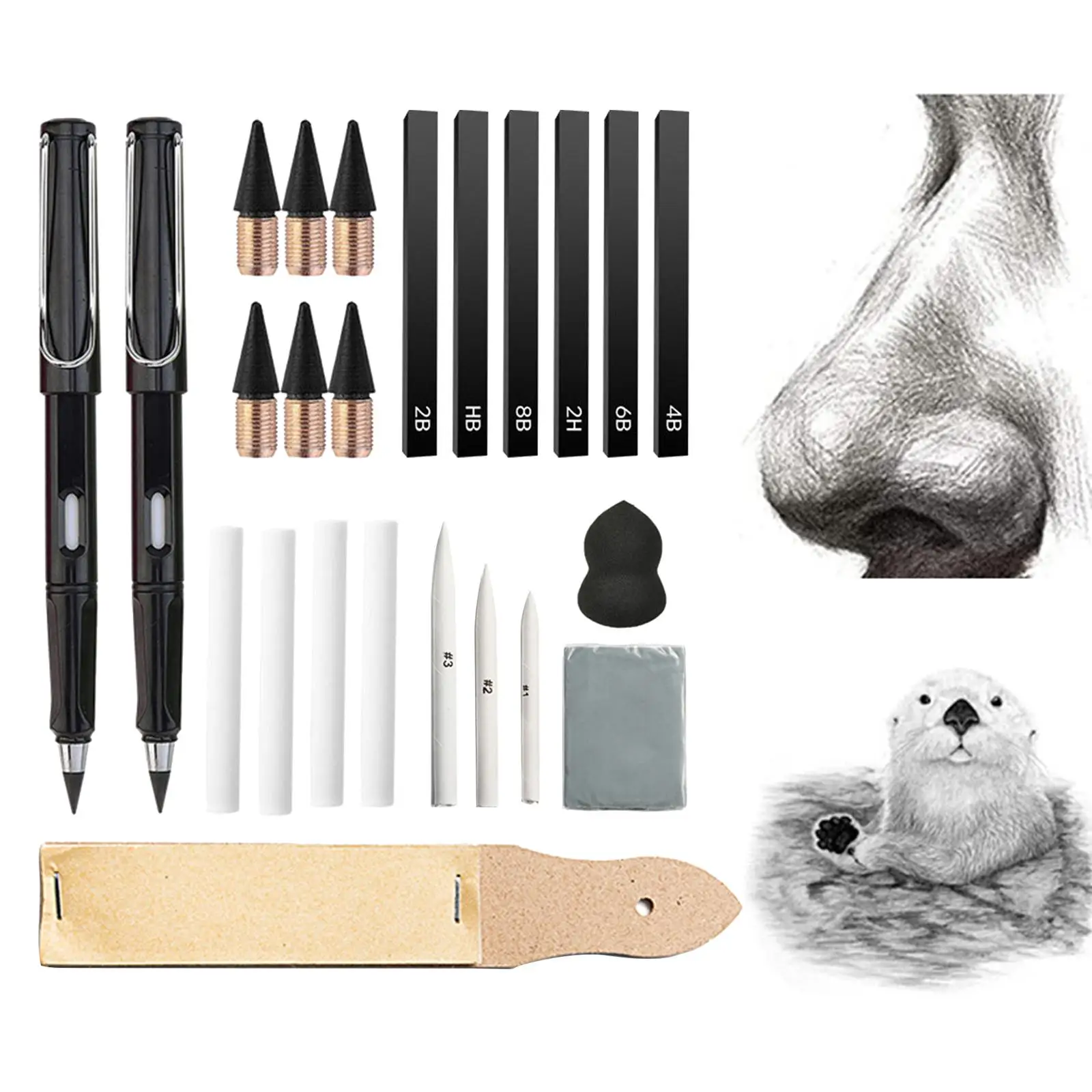 24x Sketching Drawing Grinding Sandpaper Kneaded Eraser Sponge Refill Heads Writing Eternal Pencils Shading