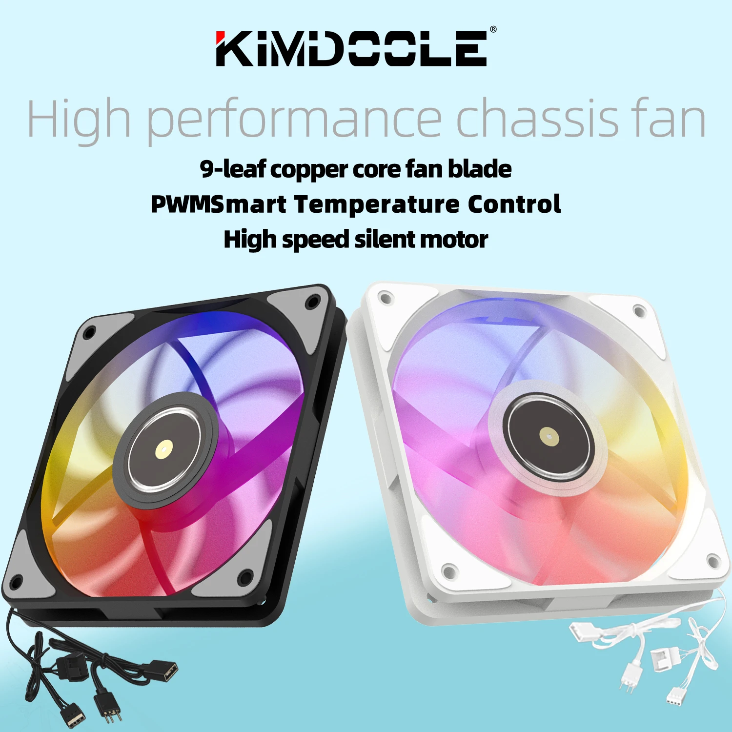 Kimdoole High-Performance Chassis Cooling Fan 120 x 15mm 4Pin PWM Argb Silent Computer Fan FDB Bearing Support CPU Heatsink