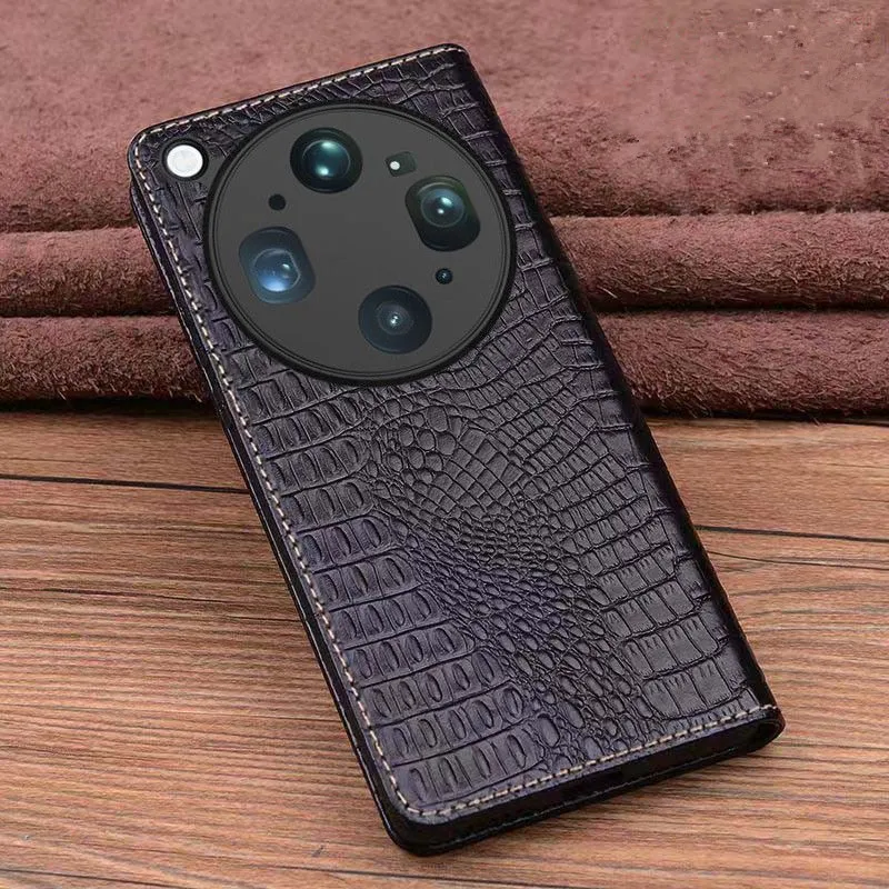 

Luxury Genuine Cowhide Leather Flip Case for OPPO Find X9 Ultra X9s Pro Business Crocodile Pattern Cover Full Coverage Book
