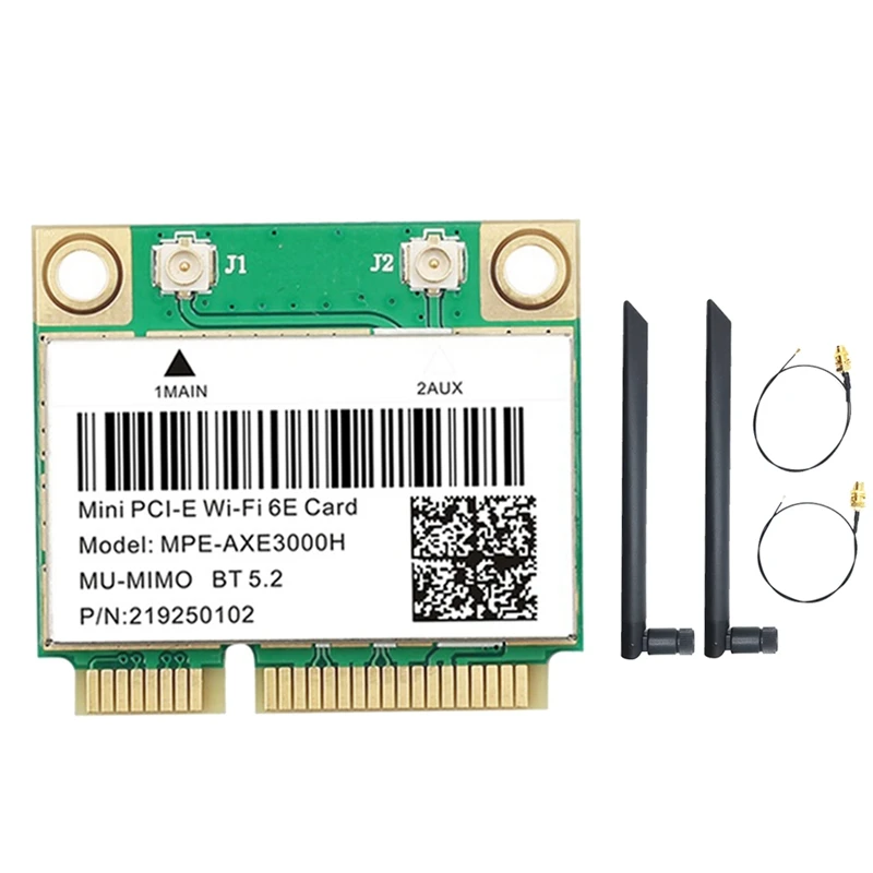 MPE-AXE3000H Wifi Card+Dual Antenna Wifi 6E 2400Mbps Mini PCI-E For BT 5.3 802.11AX 2.4G/5G/6Ghz Wlan Network Card