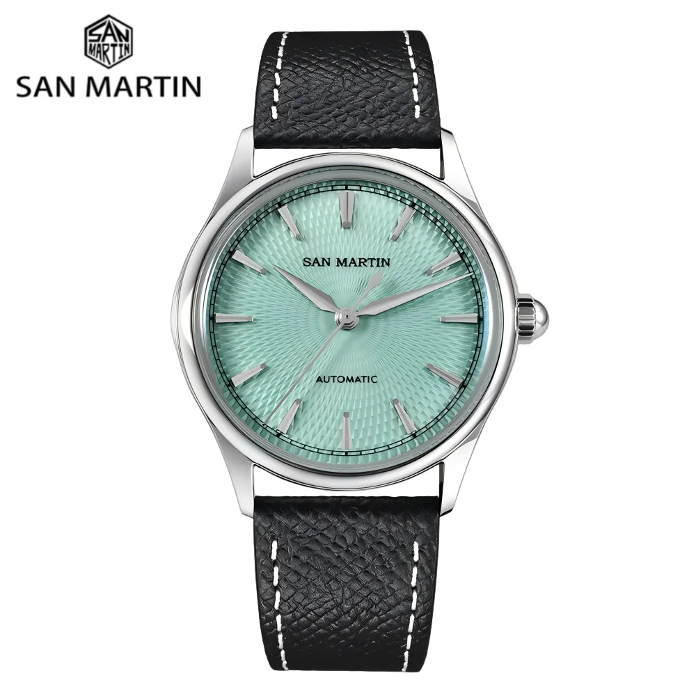 San Martin 37mm Seagull ST1812 Self-Wind Enamel Oil Pressured Dial Watch For Men Dress Sapphire Glass Case Back SN0100A-1
