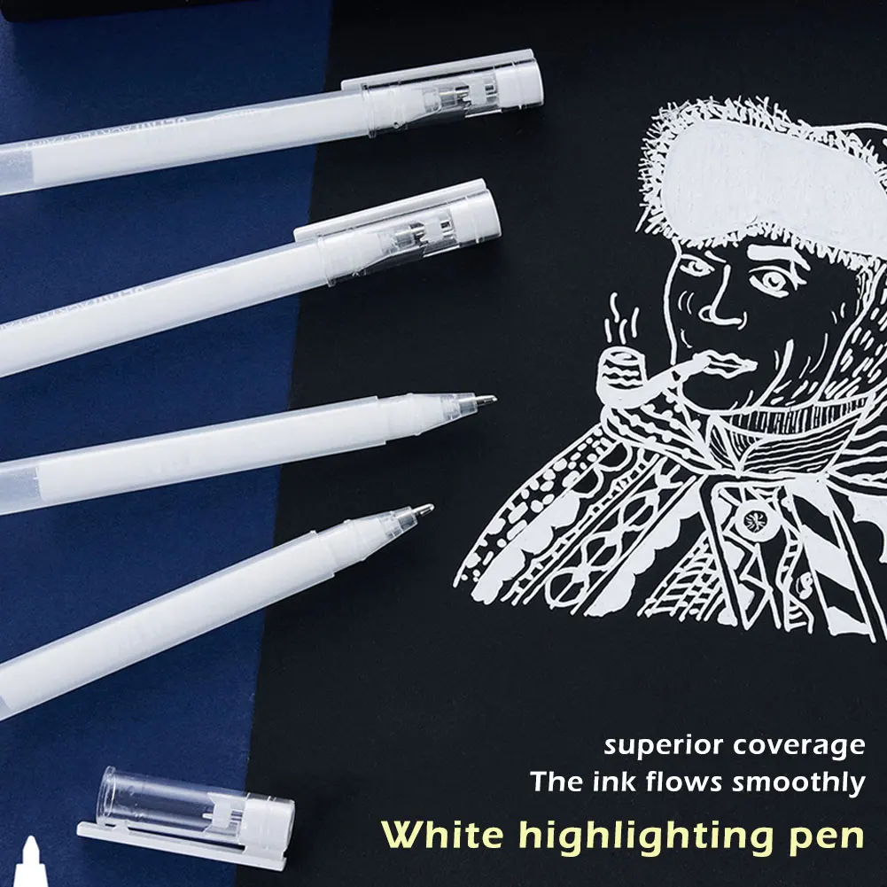 1-5 قطعة/المجموعة الأبيض الحبر هلام القلم 1 مللي متر تسليط الضوء على قلم تحديد للورق الأسود ، الإطارات ، البلاستيك ، الحجر ، المعادن ، اللوحة للفنانين ، المبتدئين #2