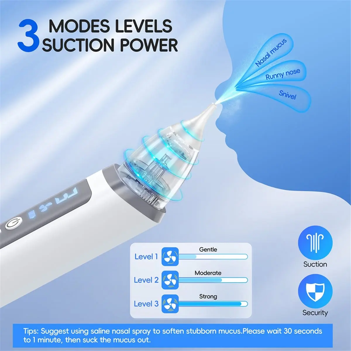 ABZD Electric Baby Nose Sucker with More Power Suction and Larger Suction Chamber,Automatic Nose Cleaner with Music,3 Modes