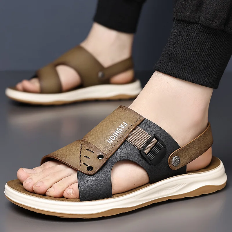 Fashion Men's Sandals Thick Bottom Latex Pad Anti-slip Wear-resistant Beach Summer Outdoor Shoes Comfortable Slip-On Slippers