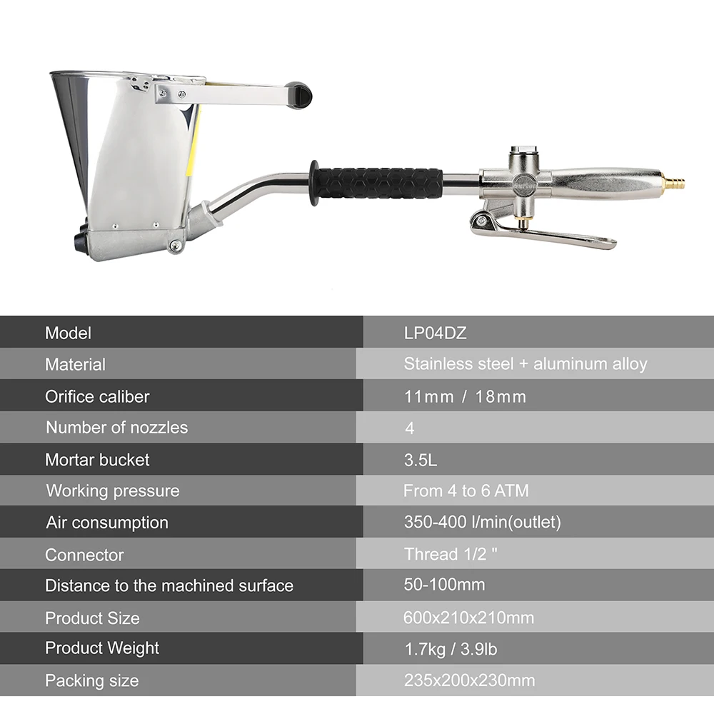 VALIANTOIN Pneumatic Spray Gun High Pressure Airbrush Sandblasting Shovel Hopper Cement Spray Gun Air Stucco Sprayer