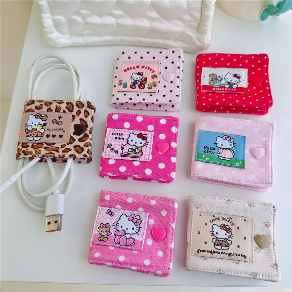 

Handmade Sanrio Hello Kitty Large Fabric Cable Organizer | Cute KT Data Line Storage Clip for Charger Cords | DIY Wire Winder