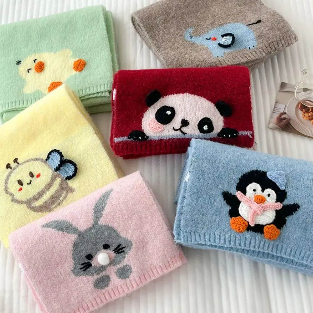 

Красочный шарф с вышивкой в виде панды, милый утолщенный кашемировый вязаный шарф, ветрозащитный корейский стиль, зимний утеплитель для шеи, женский