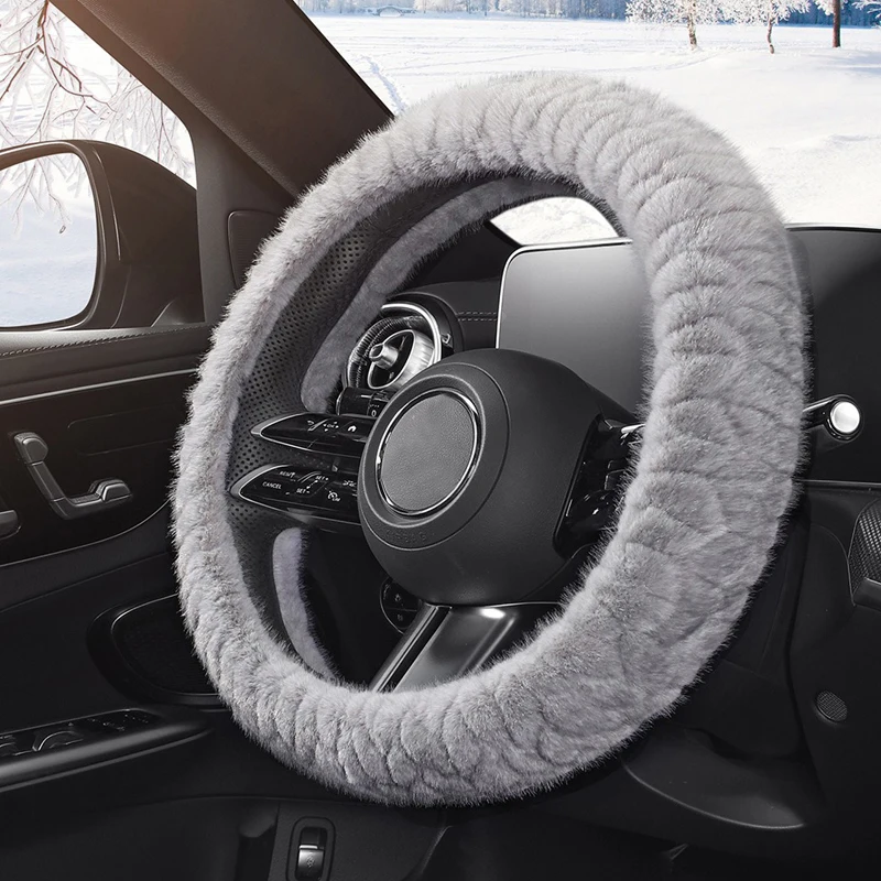 Soft Plush Car Steering Wheel Cover Winter Warm Comfortable Car Handle Protector Anti Slip Wrap Cover Interior Decor Accessories