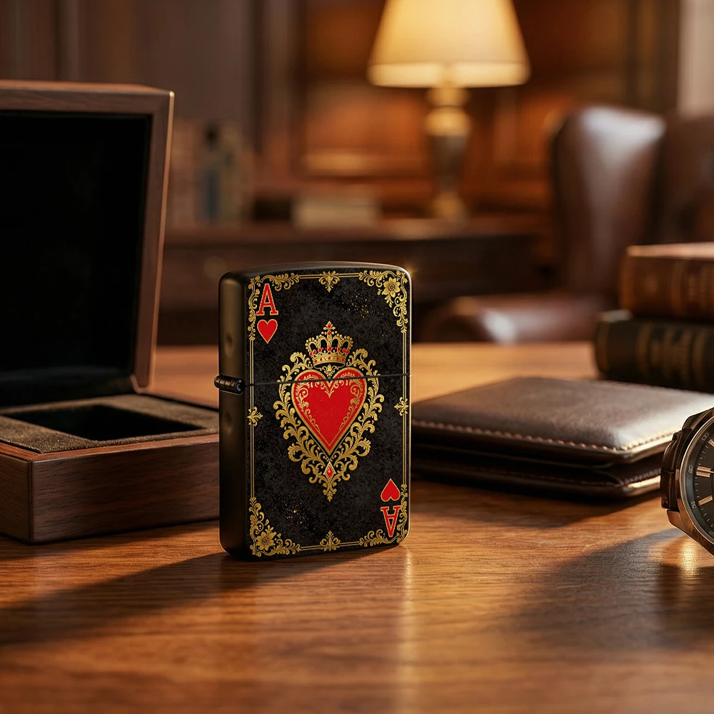 Vintage Collectible Playing Cards - フリップトップライター ハートのエース プレイカード ヴィンテージ ゴールデンクラウン柄ライター 喫煙者向けヴィンテージライター