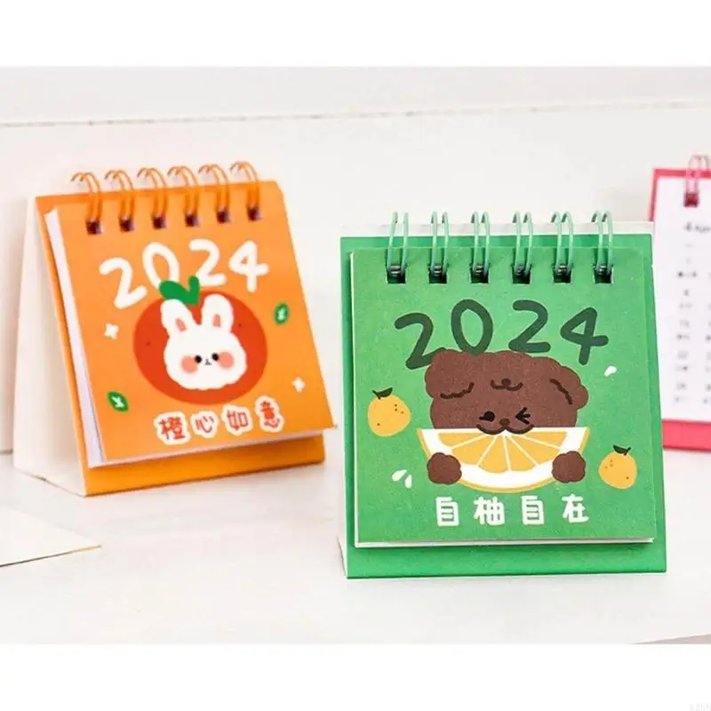 Desk Calendar, Mini 2024 Cartoon Standing Desktop Calendar, Small Daily Planning Monthly Calendar for Home