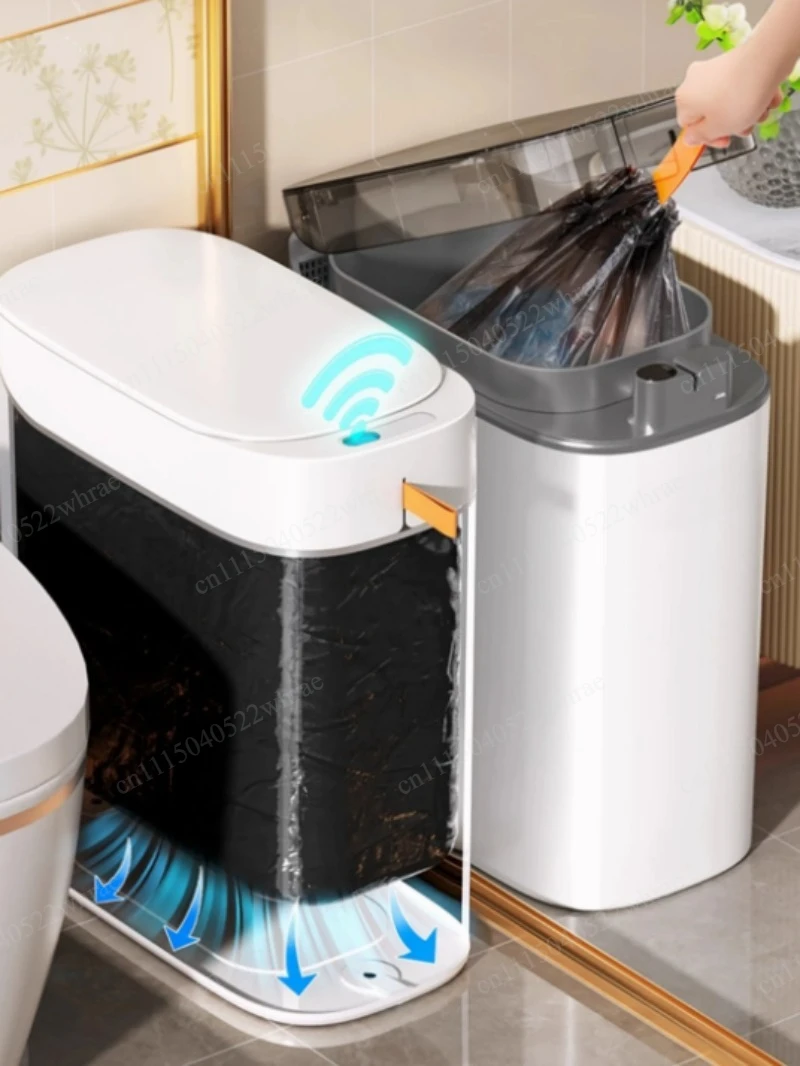 Smart Motion Sensor Trash Can, Rechargeable Bin with Auto Garbage Bag Adsorption for Kitchen Bathroom Living Room
