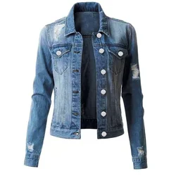 Hole Washed Denim Jacket Women Short Coat Spring Summer Fashion Black Blue Casual Tops Lady Streetwear Oversize Jean Outerwear