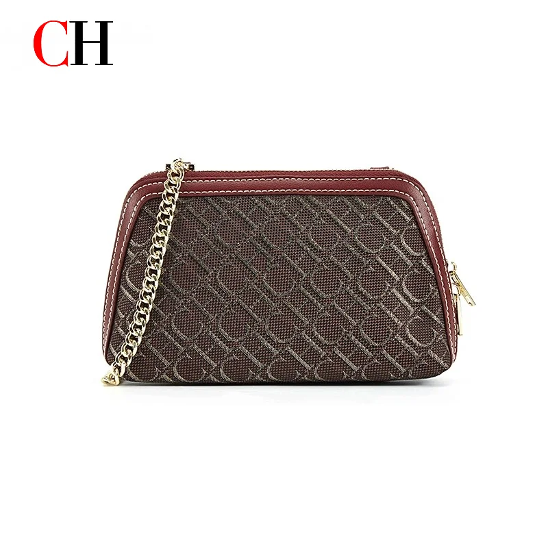 

CH Vintage Letter Print Women Mini Crossbody Bag PU Leather Chain Shoulder Bag Small Zipper Clutch Purse Daily Handbag