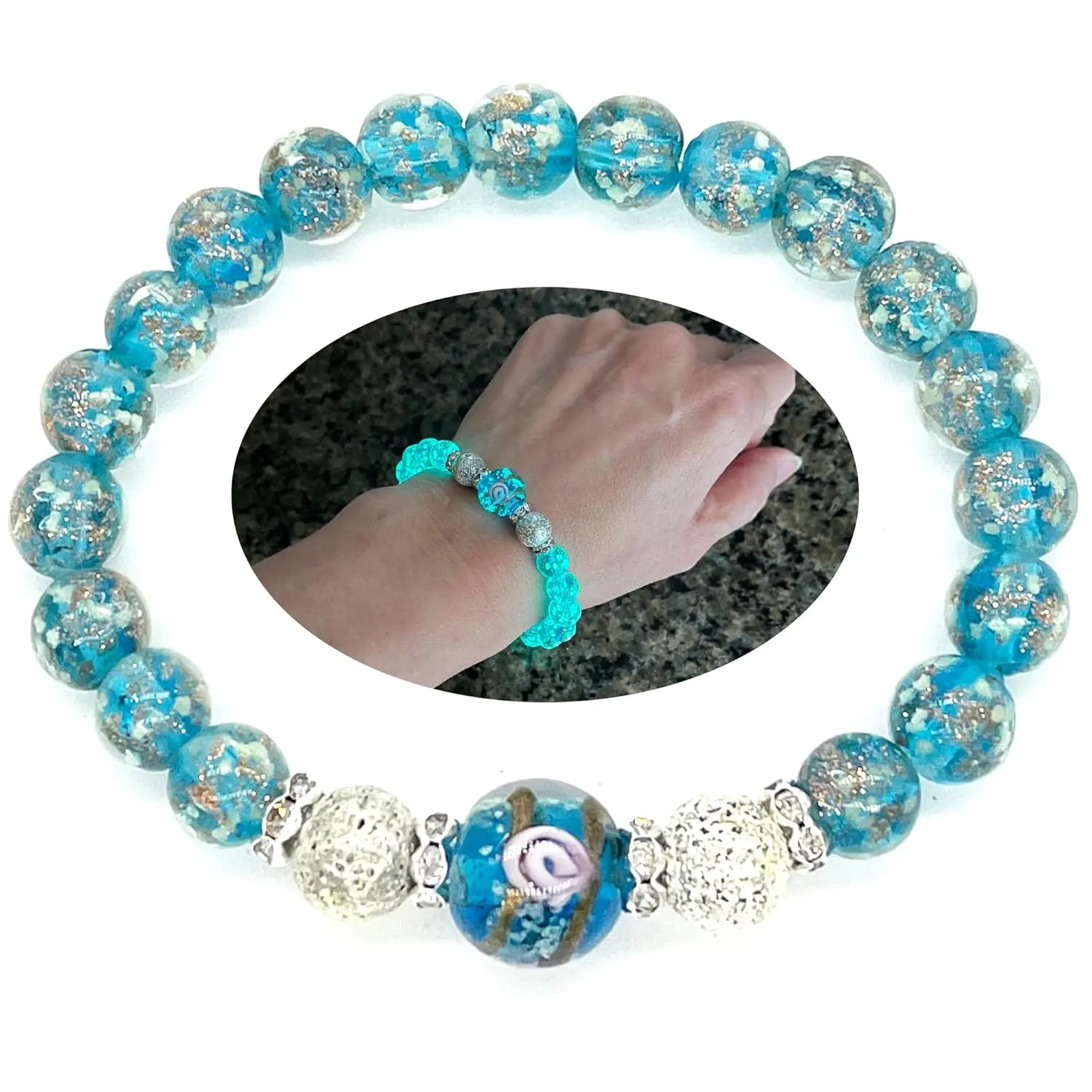 

Crafts Glow in the Dark Firefly Beads Bracelet for Women Luminous Glass Beads Healing Crystal Glowing Beaded Mermaid Bracelet